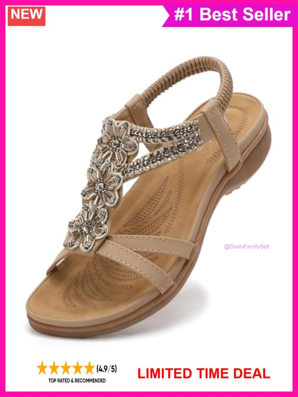 Littleplum Women's Sandals PU Leather Arch Support Comfort T-Strap Bohemian
